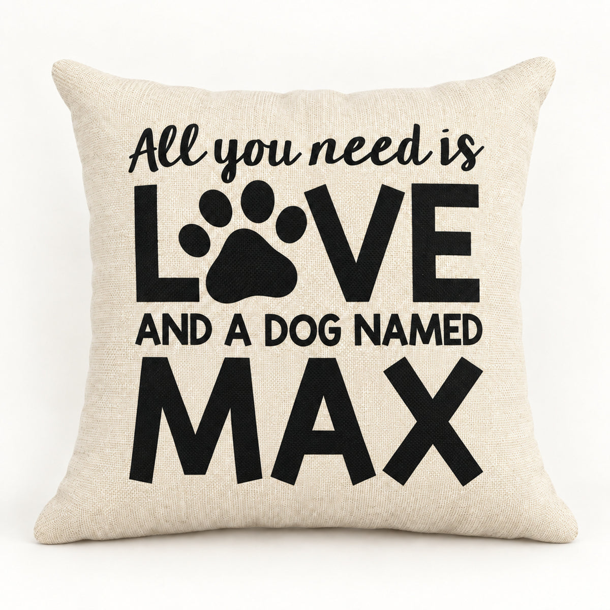 Personalized linen pillow with the dog name Max