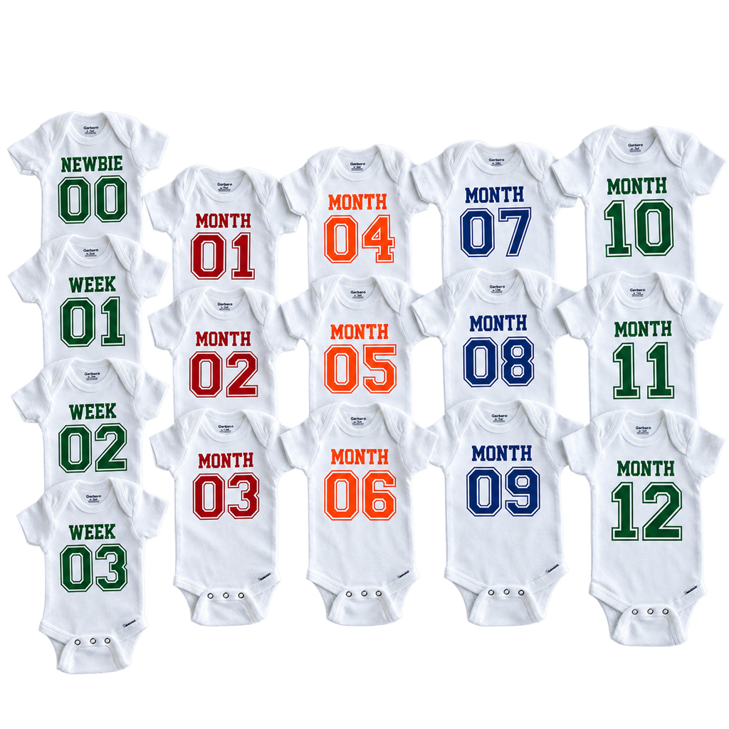 Varsity Baby Milestone Onesies® Set – Monthly Bodysuits