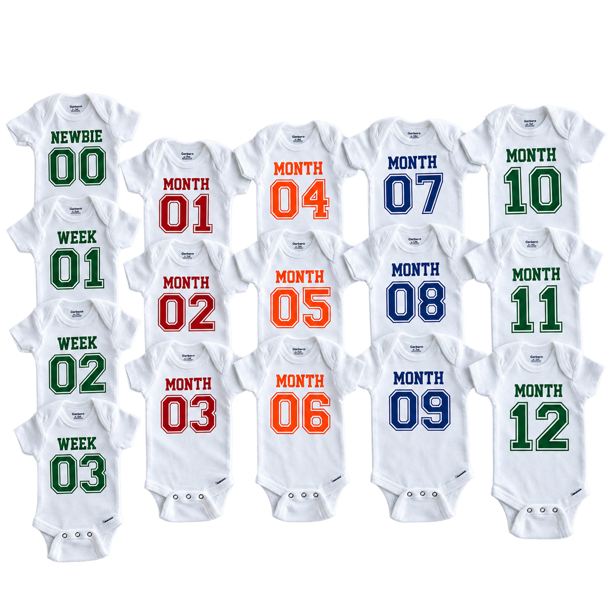 Varsity Baby Milestone Onesies® Set – Monthly Bodysuits