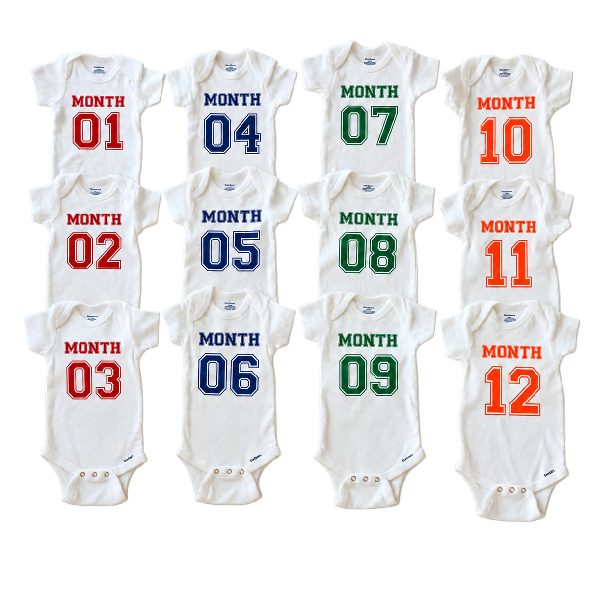 Varsity Baby Milestone Onesies® Set – Monthly Bodysuits