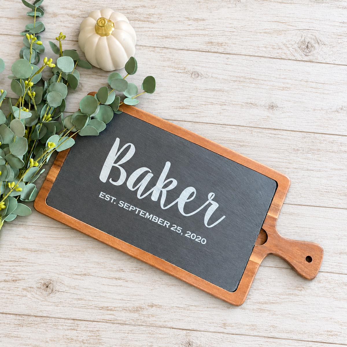 Personalized Acacia Wood and Slate Serving Tray