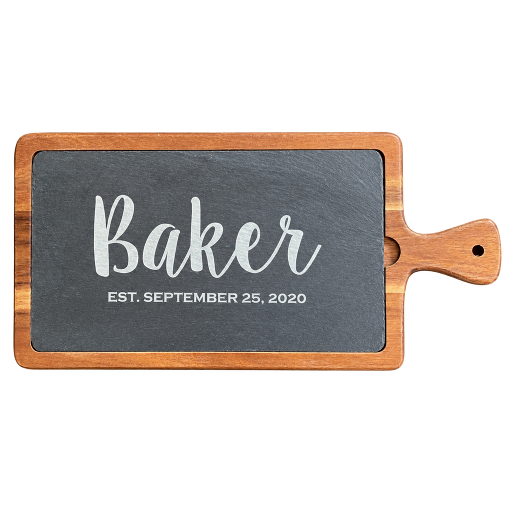 Personalized Acacia Wood and Slate Serving Tray