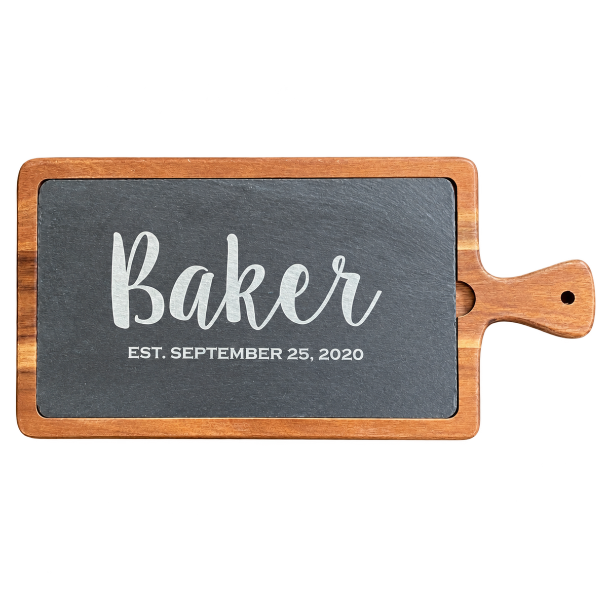 Personalized Acacia Wood and Slate Serving Tray