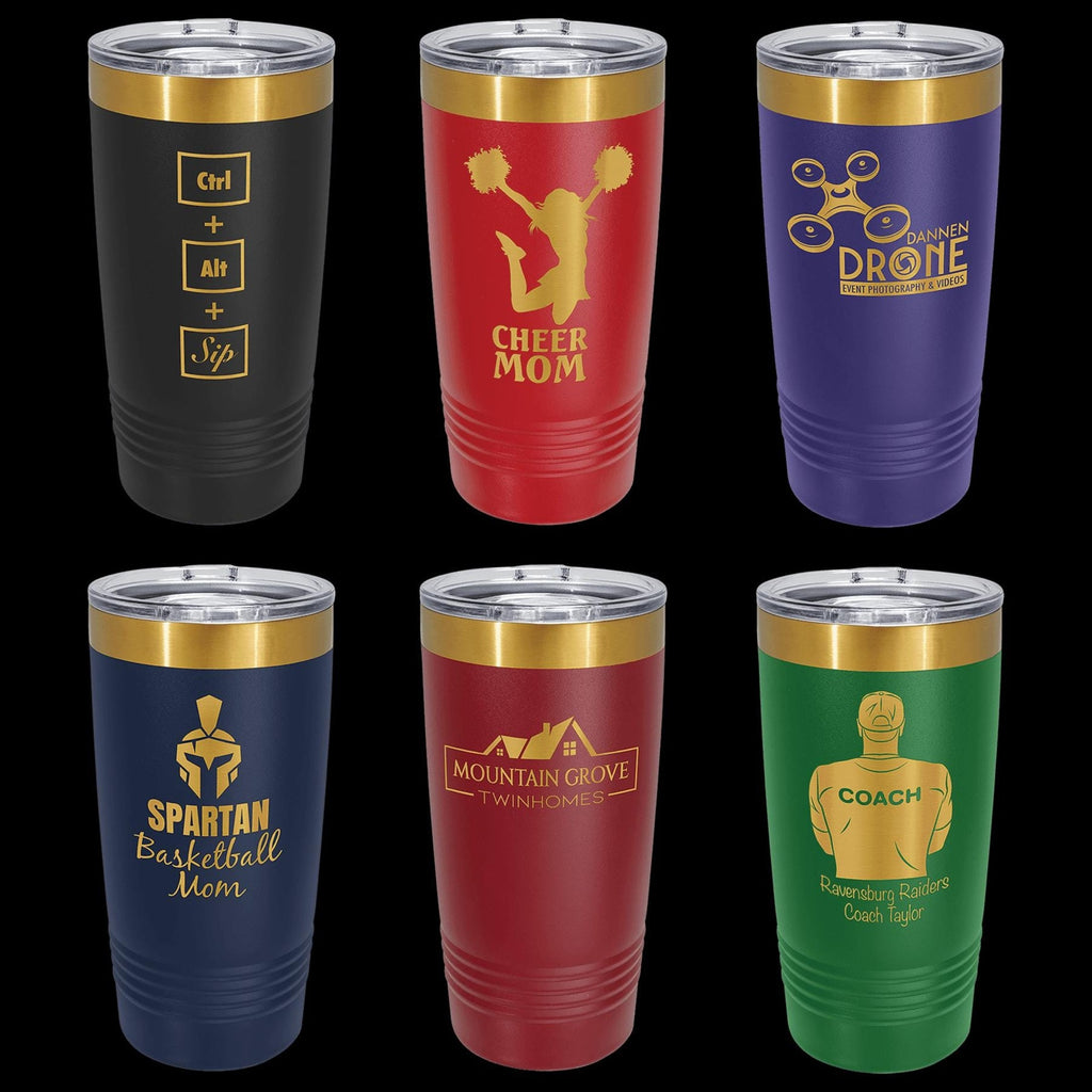 Custom Tumbler with Engraved Business Logo in Gold