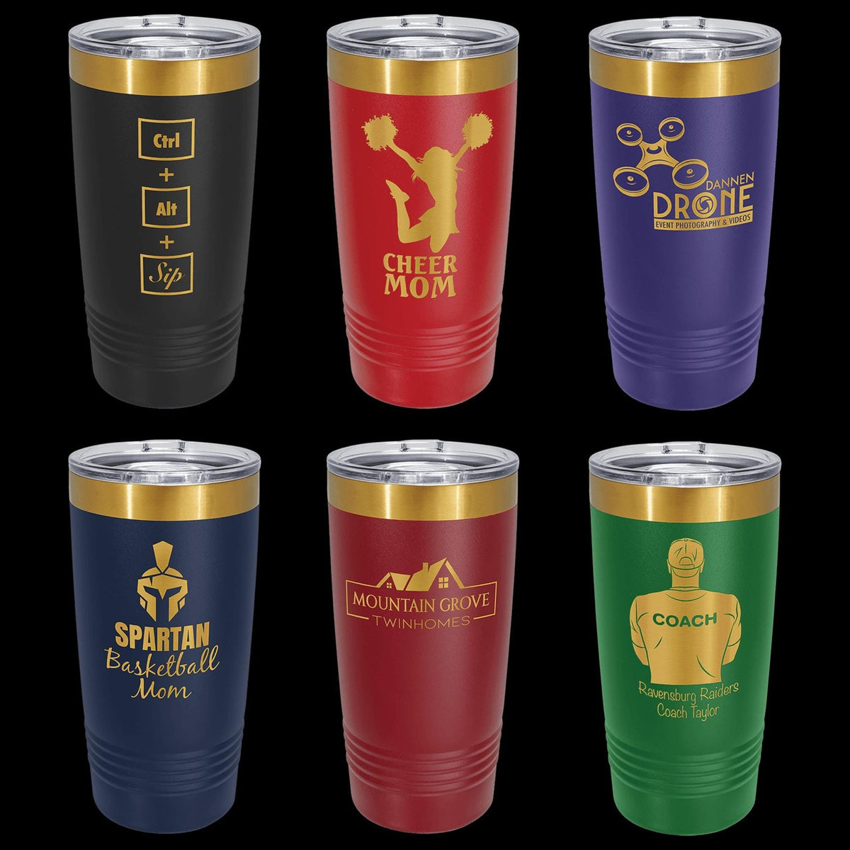 Custom Tumbler with Engraved Business Logo in Gold