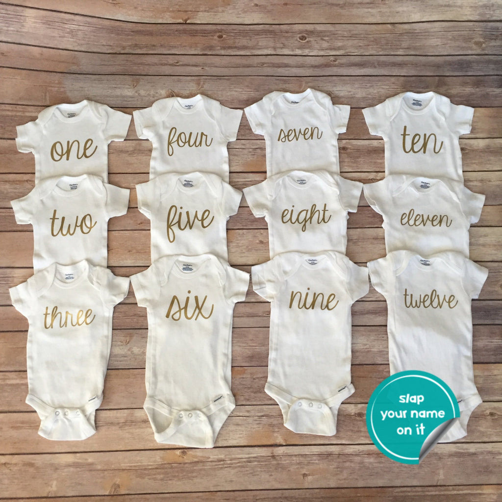 Monthly Onesie® Set with Month Number || Set of 12 || Baby Milestone Bodysuits || Baby's First Year || Baby Shower Gift || GLITTER AVAILABLE