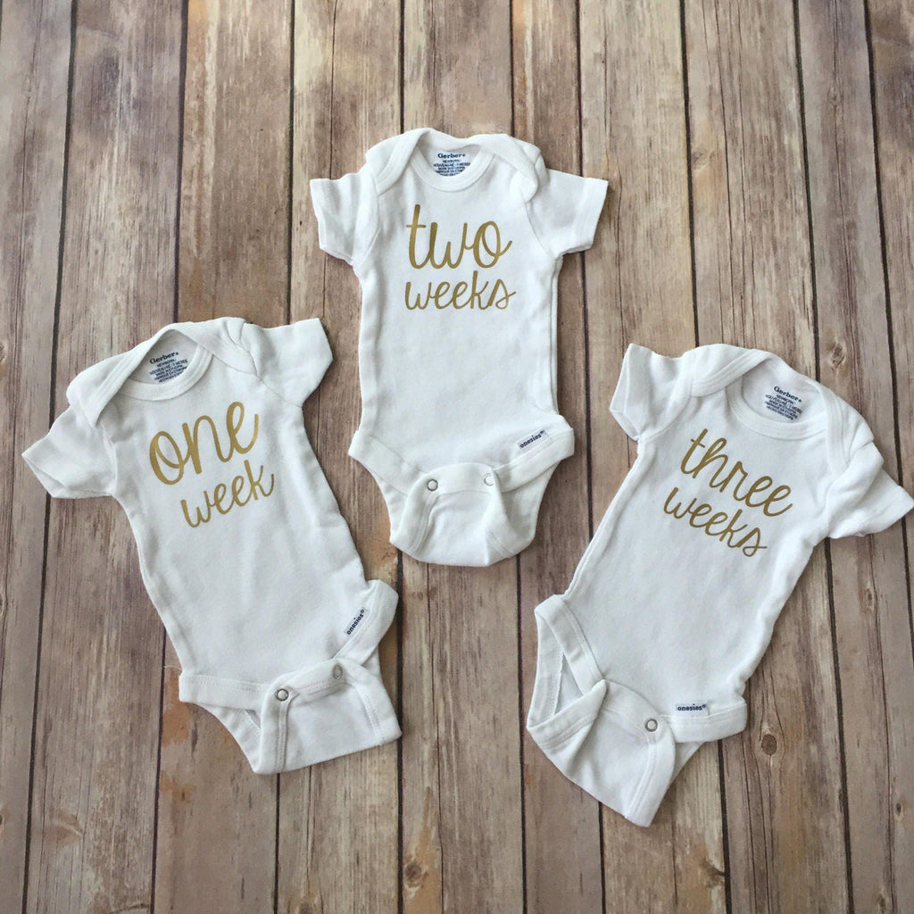 Weekly & Monthly Onesies® Set || Infant Milestone Bodysuits || Organic Cotton || Baby's First Year Set || Baby Shower Gift || GLITTER