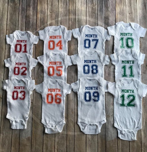 Boy Monthly Onesie® Set || Set of 12 || Organic Cotton || Baby Milestone Bodysuits || Baby's First Year || Baby Shower Gift