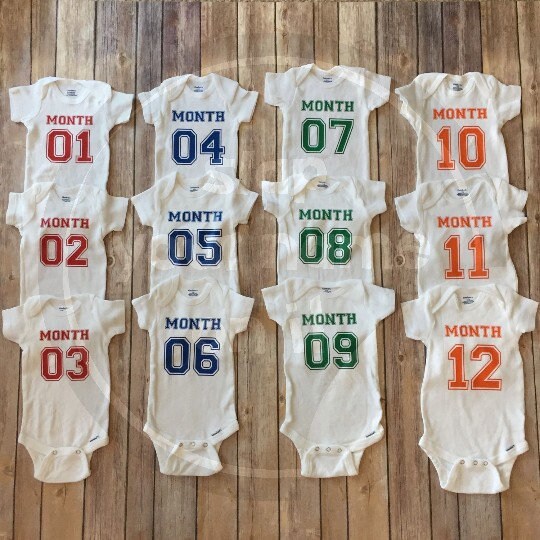 Boy Monthly Onesie® Set || Set of 12 || Organic Cotton || Baby Milestone Bodysuits || Baby's First Year || Baby Shower Gift