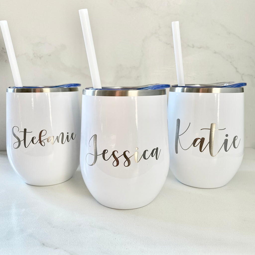 Wine Glass with Name | Laser Engraved Wine Tumbler | Personalized Wine Glass | Christmas Gift | Bridal Party | Birthday Gift