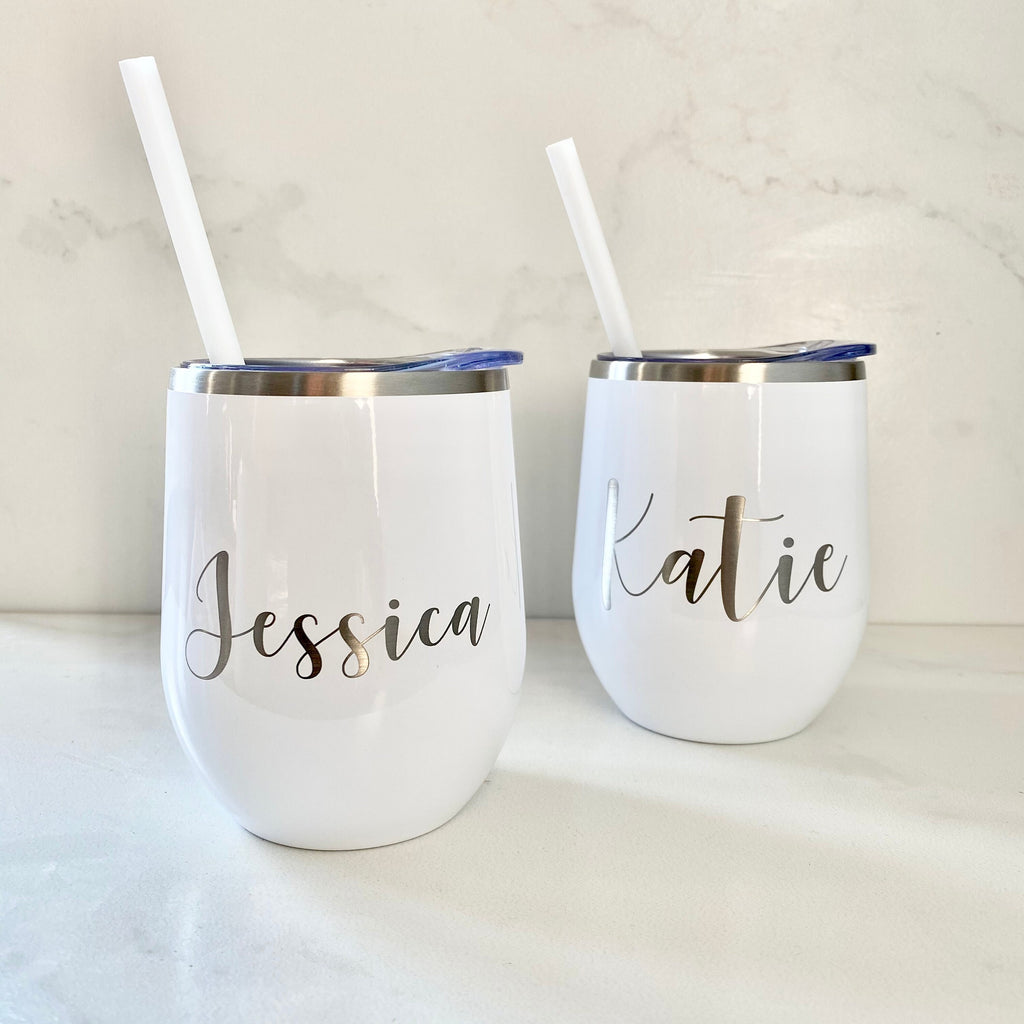 Wine Glass with Name | Laser Engraved Wine Tumbler | Personalized Wine Glass | Christmas Gift | Bridal Party | Birthday Gift