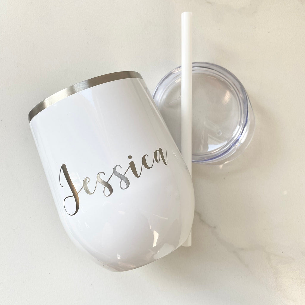 Wine Glass with Name | Laser Engraved Wine Tumbler | Personalized Wine Glass | Christmas Gift | Bridal Party | Birthday Gift