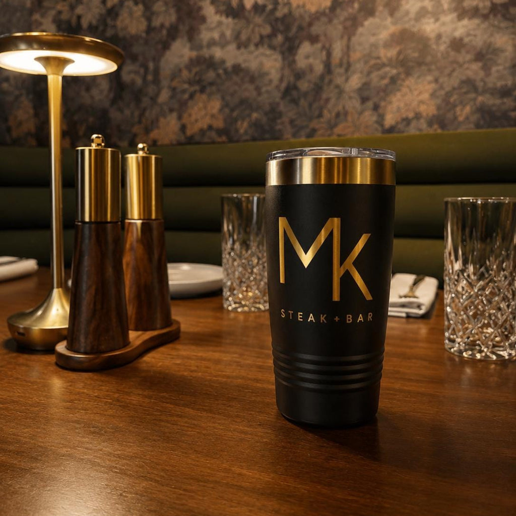 Custom Tumbler with Engraved Business Logo in Gold