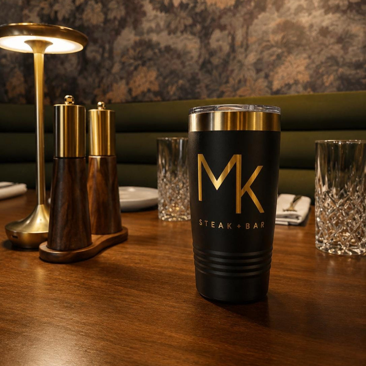 Custom Tumbler with Engraved Business Logo in Gold